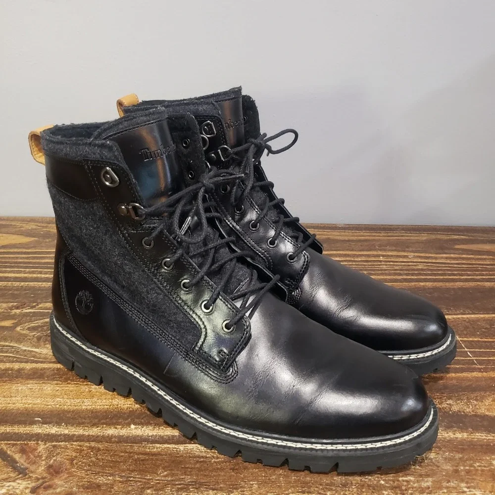 Timberland Boot Mens 12 A1PIZ Black Good Leather American Woolen Co Lace Up